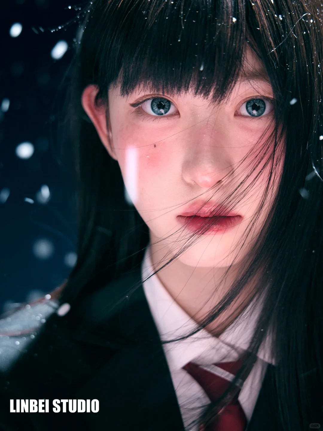 日系雪景写真｜蓝调雪境里的制服少女🩸