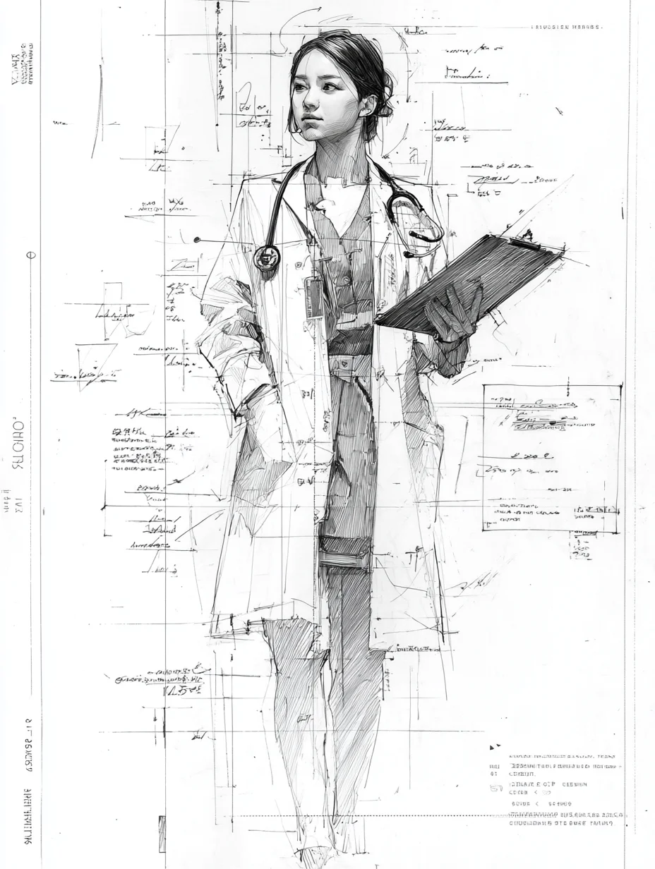 女医生|线条之美|铅笔插画
