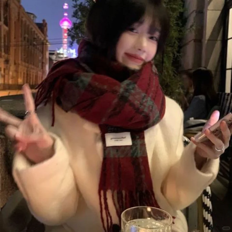 新款格子围巾女冬季加厚保暖复古时尚百搭高