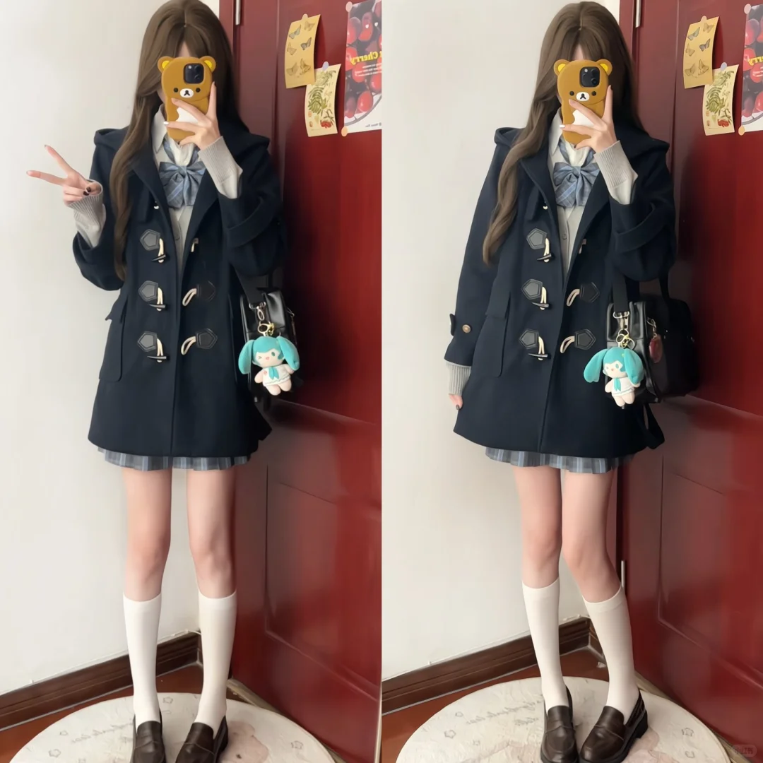 138还送围巾的加厚夹棉jk大衣真的爱了