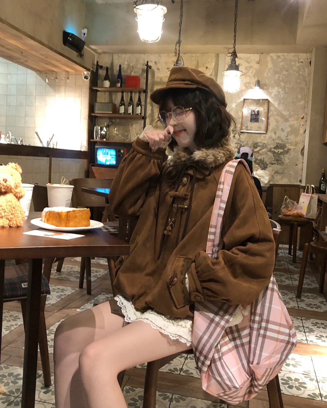 日系古早味叠穿🌰🍂毛毛领vintage花苞外套