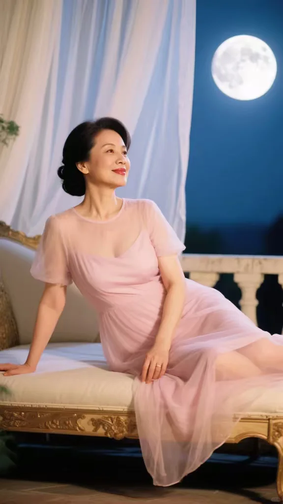 成熟月夜美人，48岁的阿姨风情万种