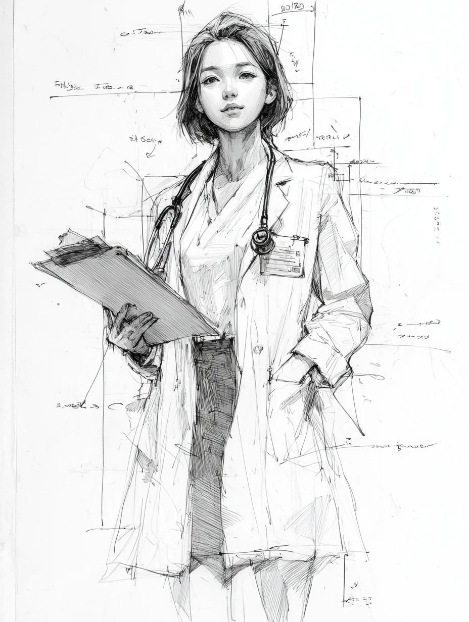 女医生|线条之美|铅笔插画