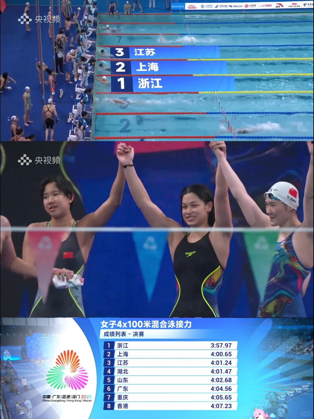 浙江获女混接冠军，全运会游泳比赛结束