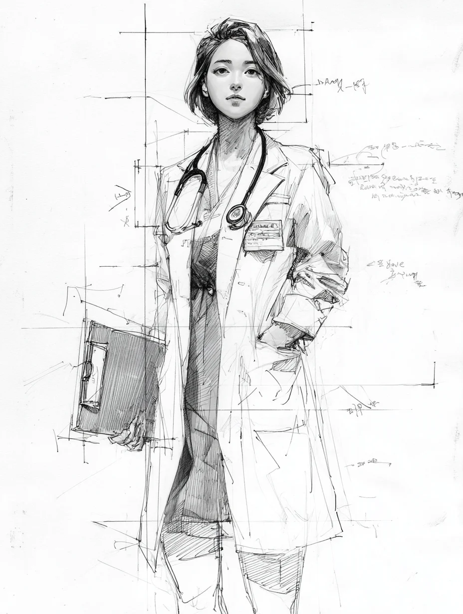 女医生|线条之美|铅笔插画