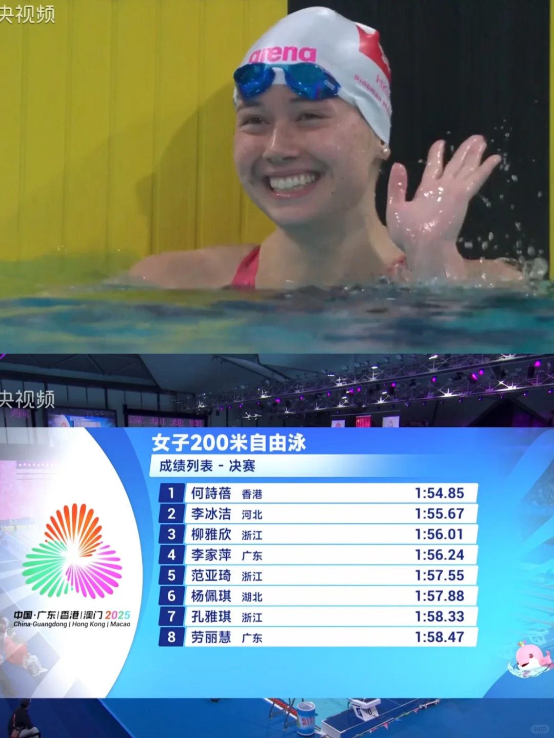 港姐何诗蓓1:54.85拿下女200自冠军