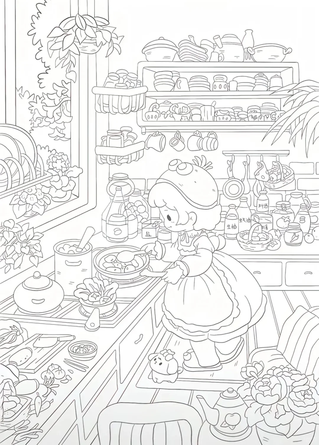 摸鱼搭子线条画，哄自己上班！