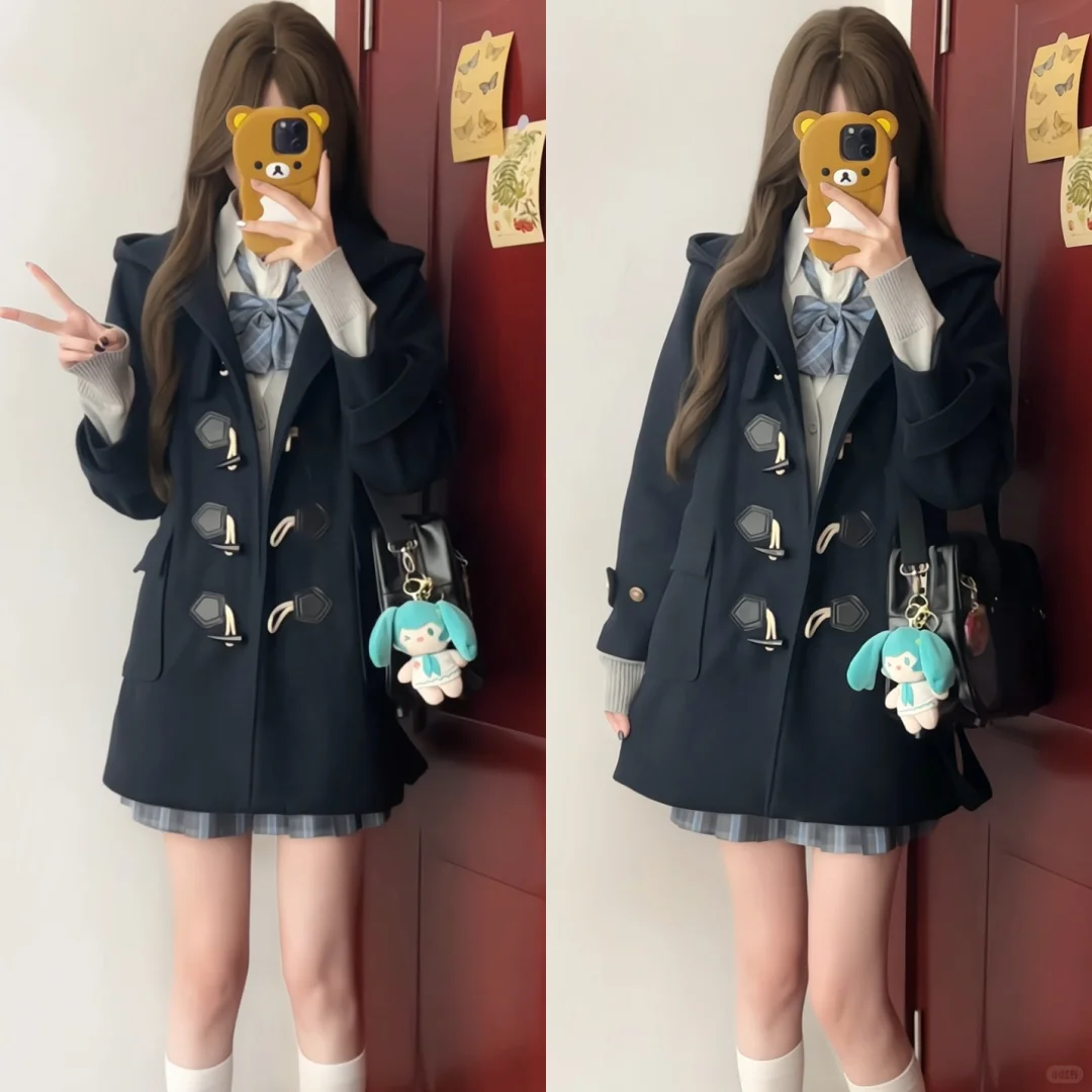 138还送围巾的加厚夹棉jk大衣真的爱了