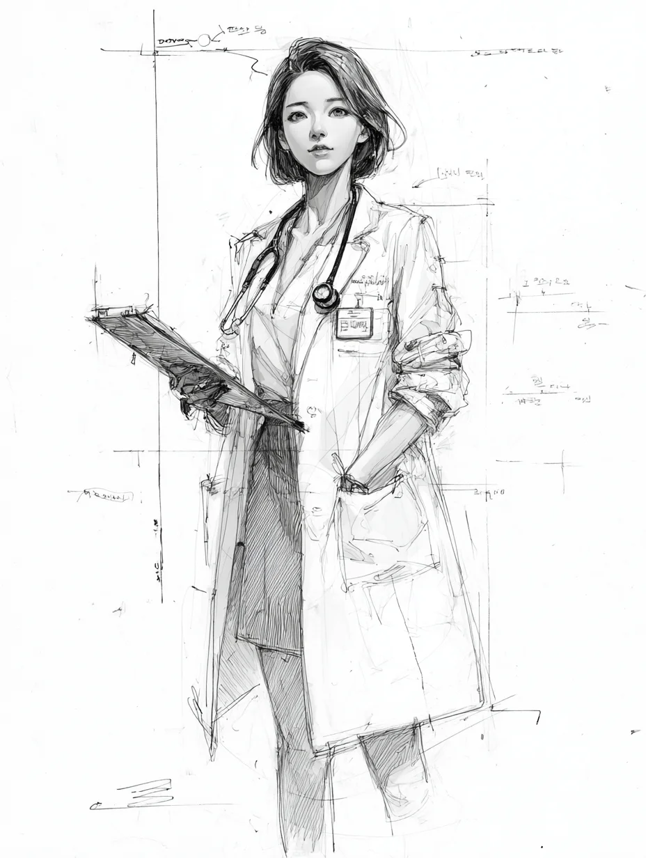 女医生|线条之美|铅笔插画