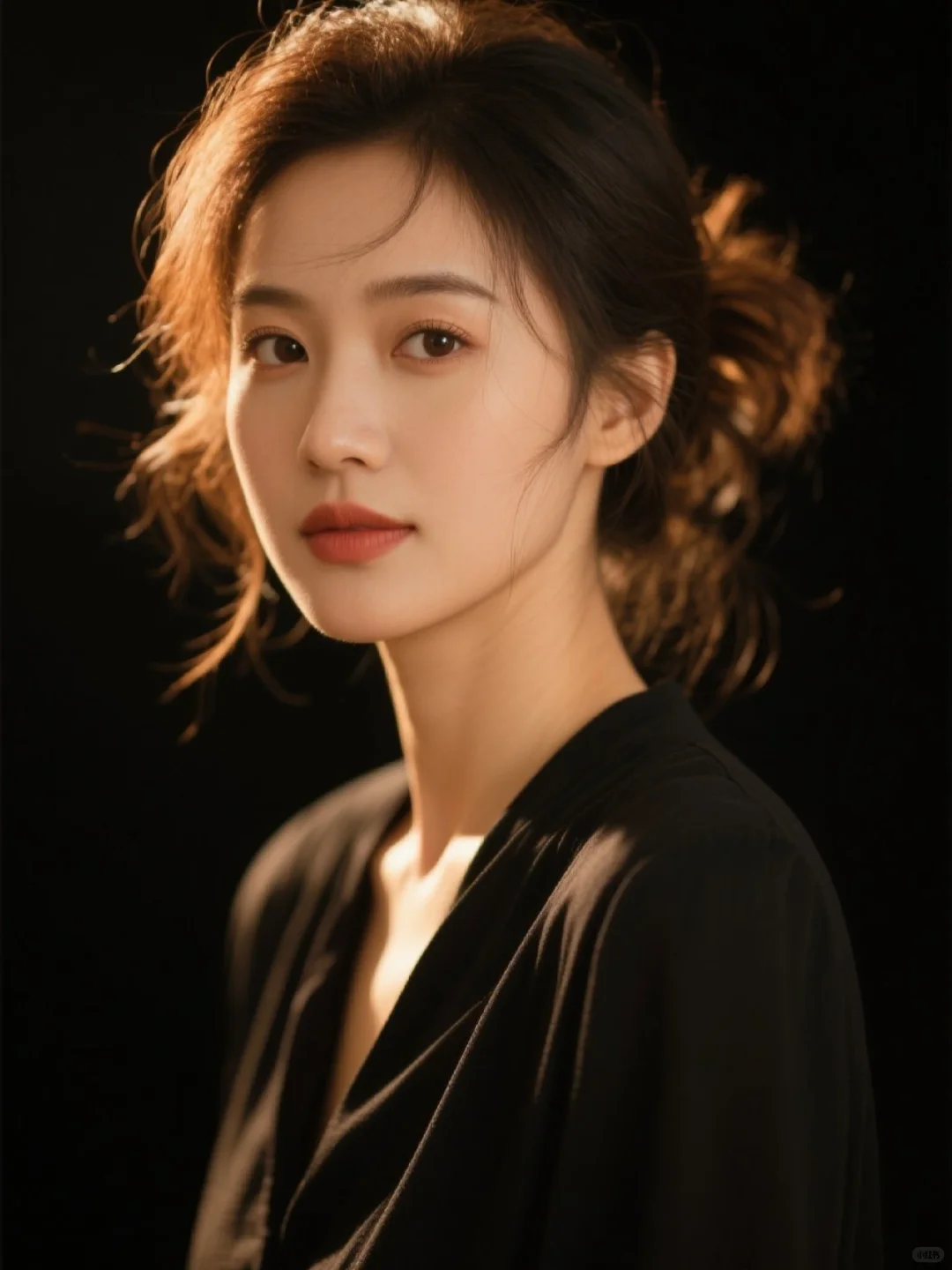 自然光下的女生更耐看～黑色光影肖像ai写真