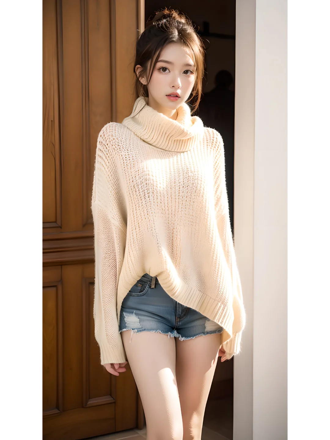 街拍,穿毛衣的女孩,AI绘画,