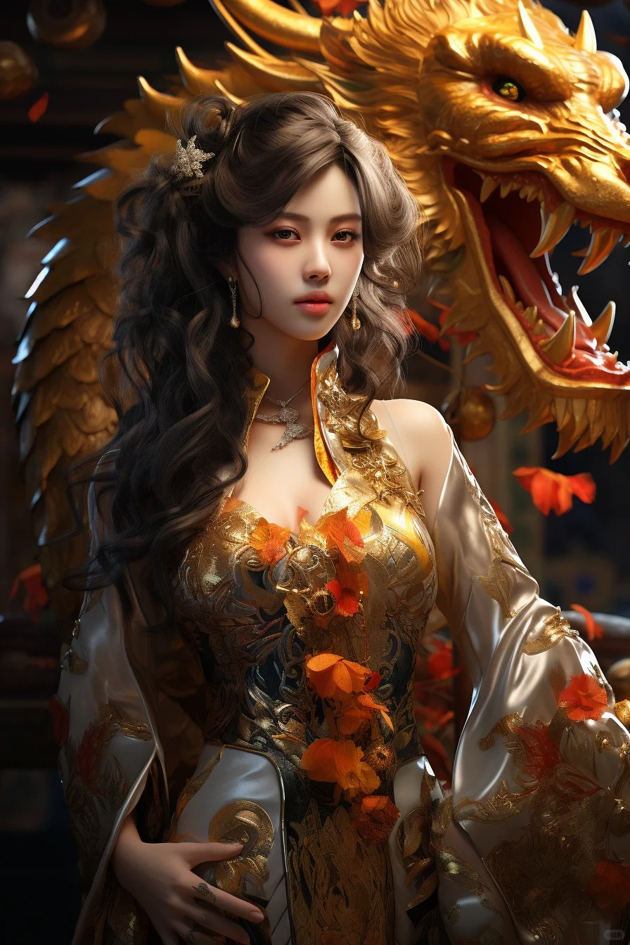 分享一下龙年穿搭美女,ai生成!