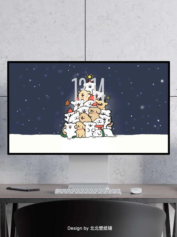 线条小狗圣诞树｜291｜电脑分区壁纸