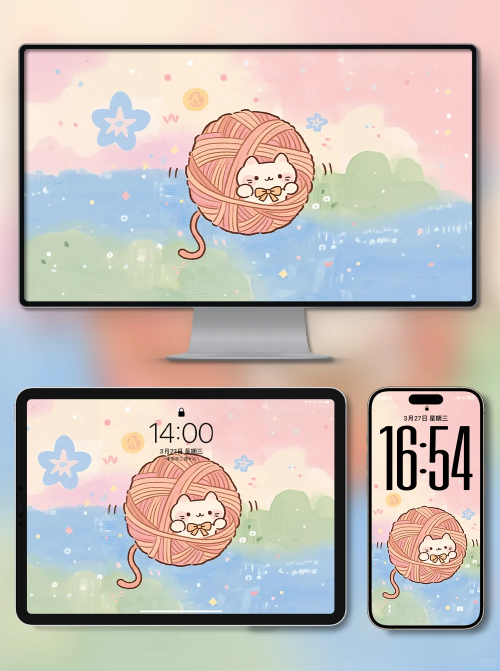 X503-毛线球猫|iPad壁纸|电脑|手机壁纸 4k