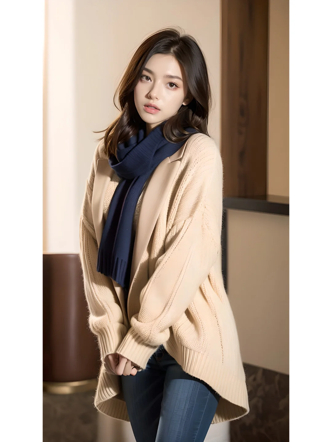 街拍,穿毛衣的女孩,AI绘画,