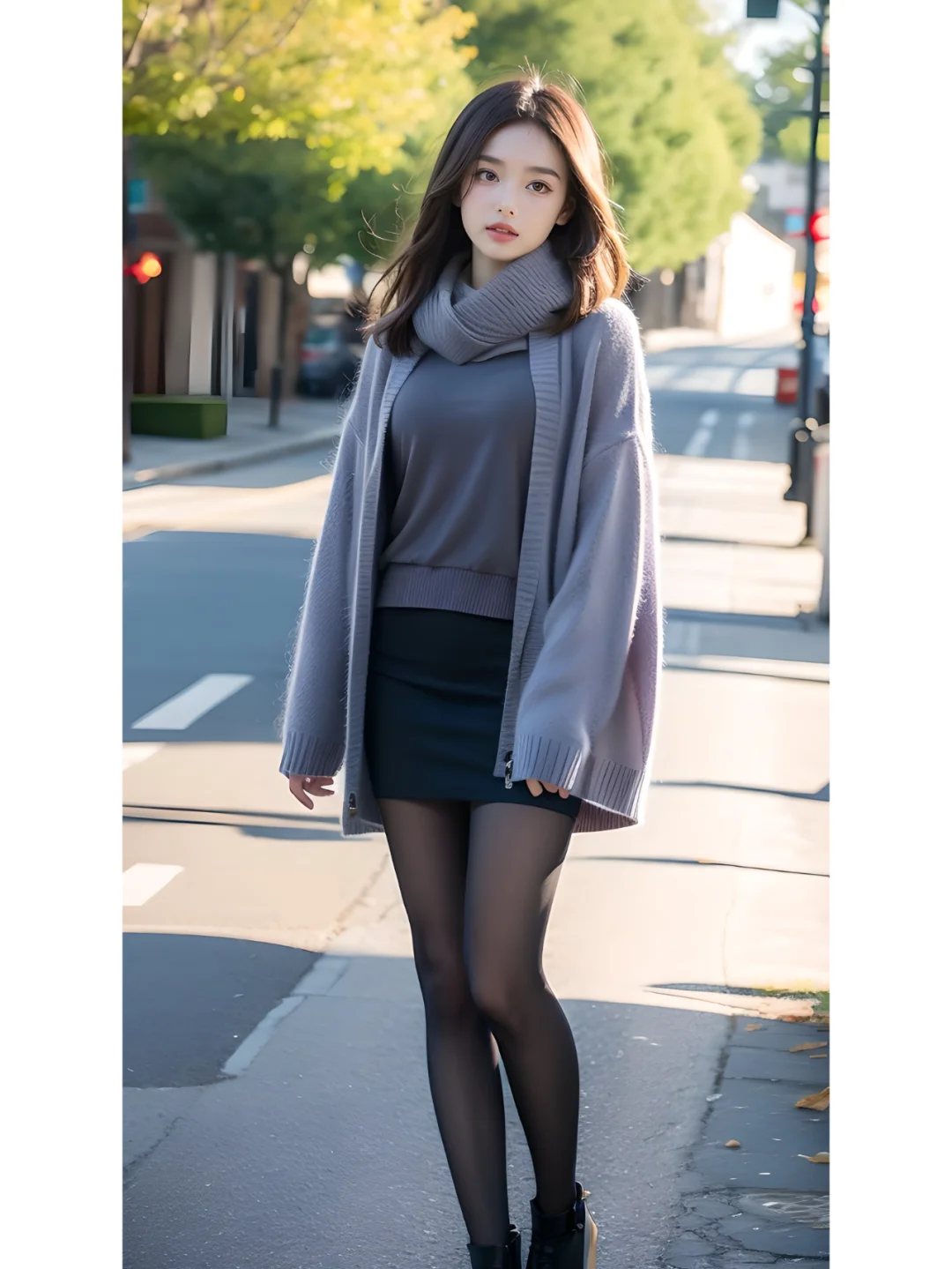 街拍,穿毛衣的女孩,AI绘画,