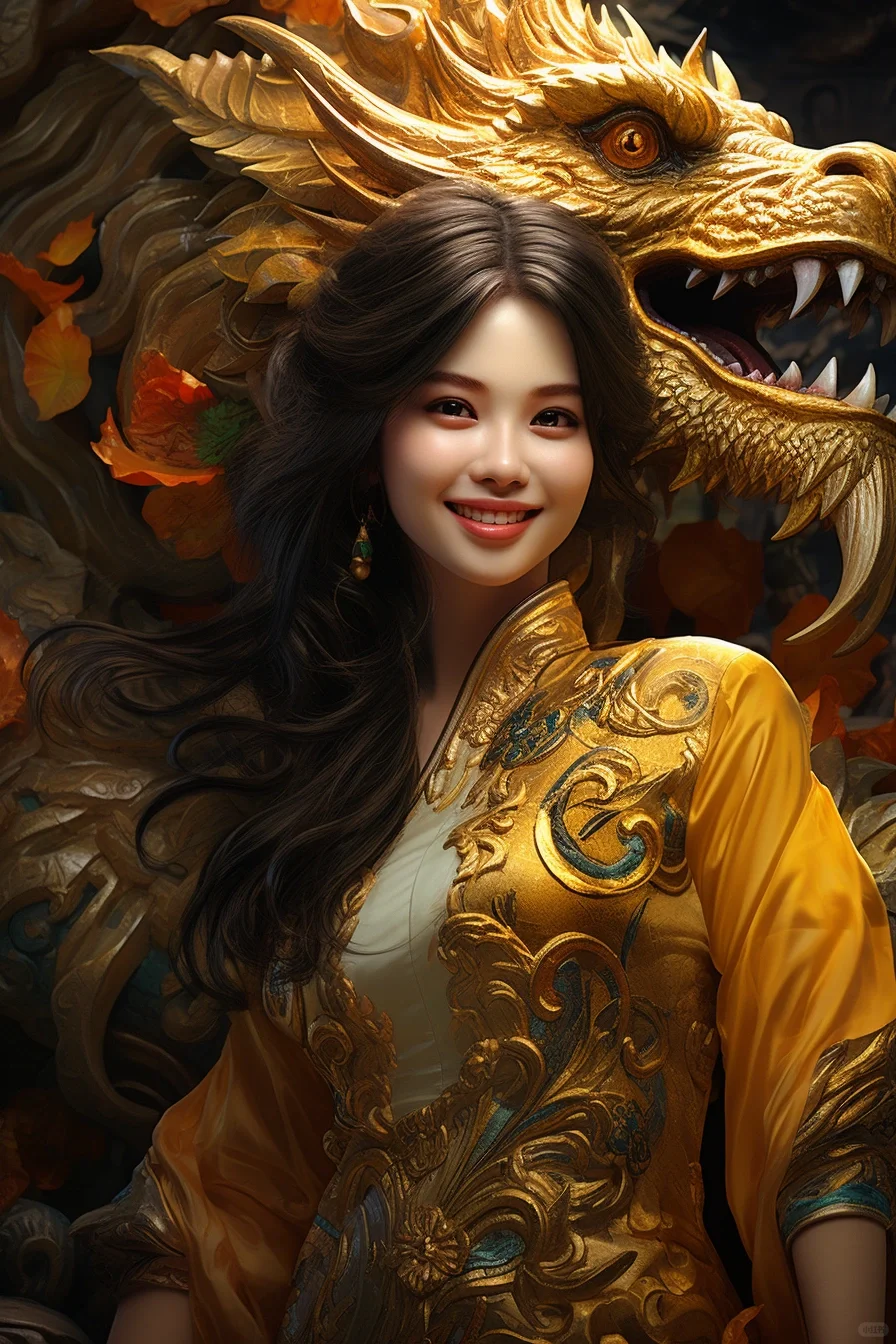 分享一下龙年穿搭美女,ai生成!