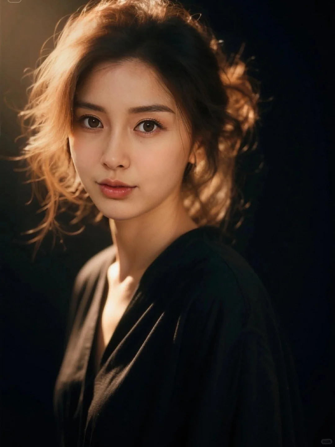 自然光下的女生更耐看～黑色光影肖像ai写真