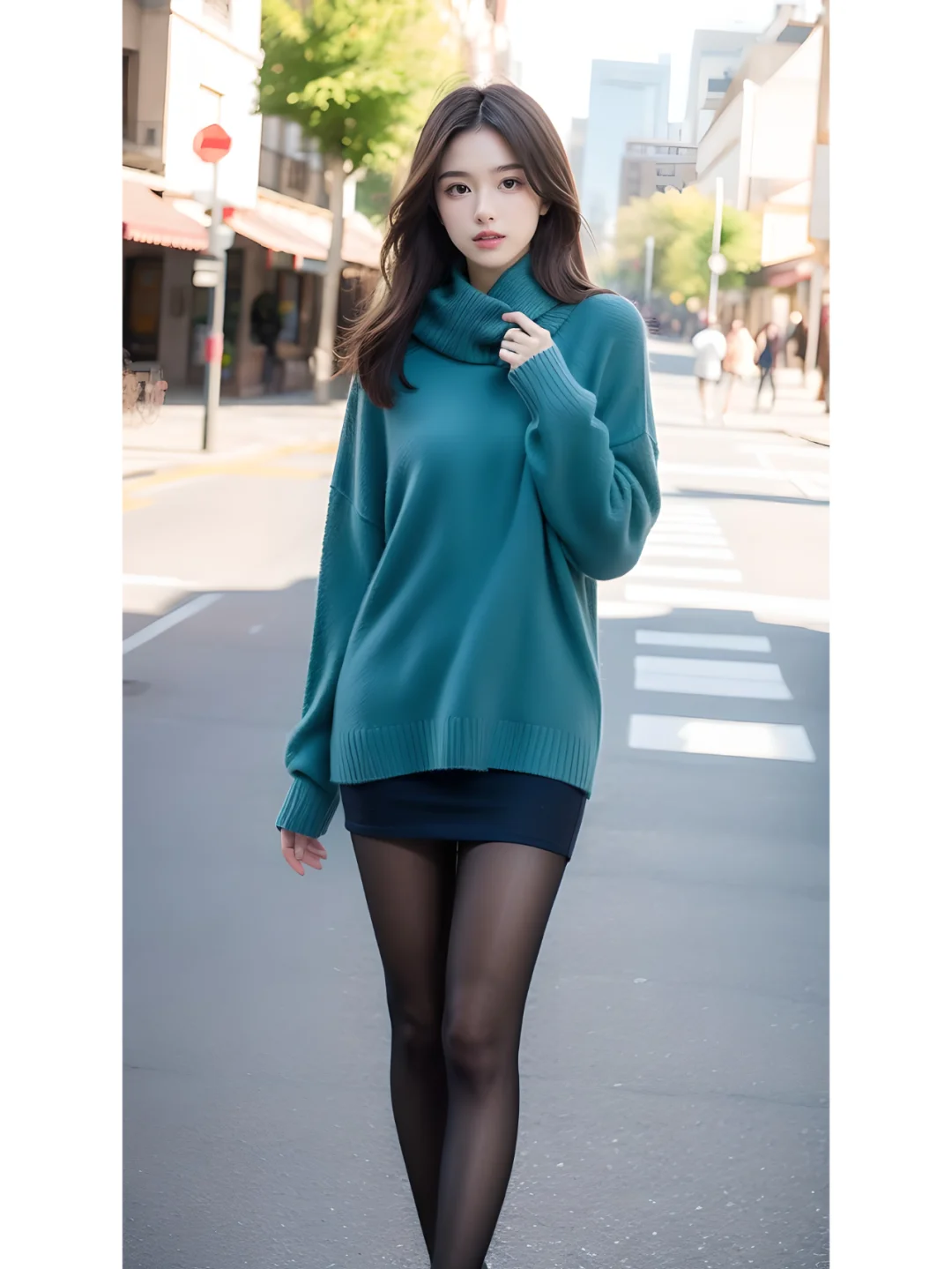 街拍,穿毛衣的女孩,AI绘画,