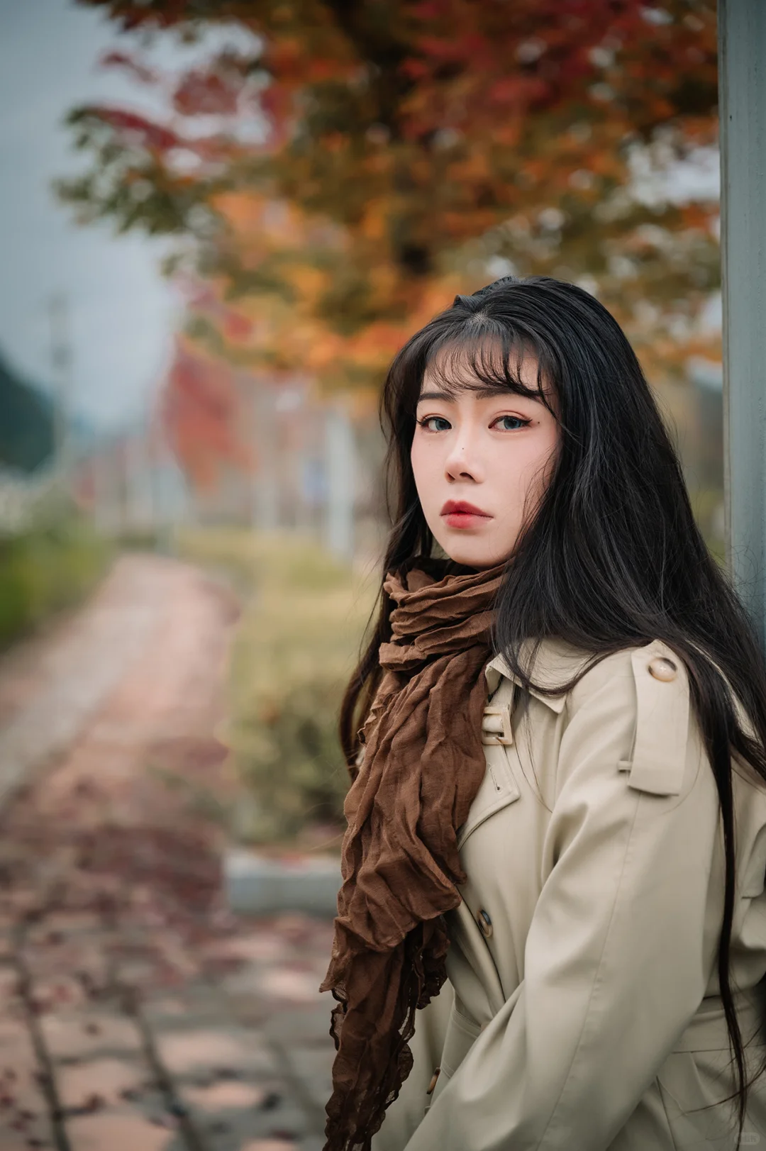 不去人挤人，在一棵枫树旁拍了一组写真