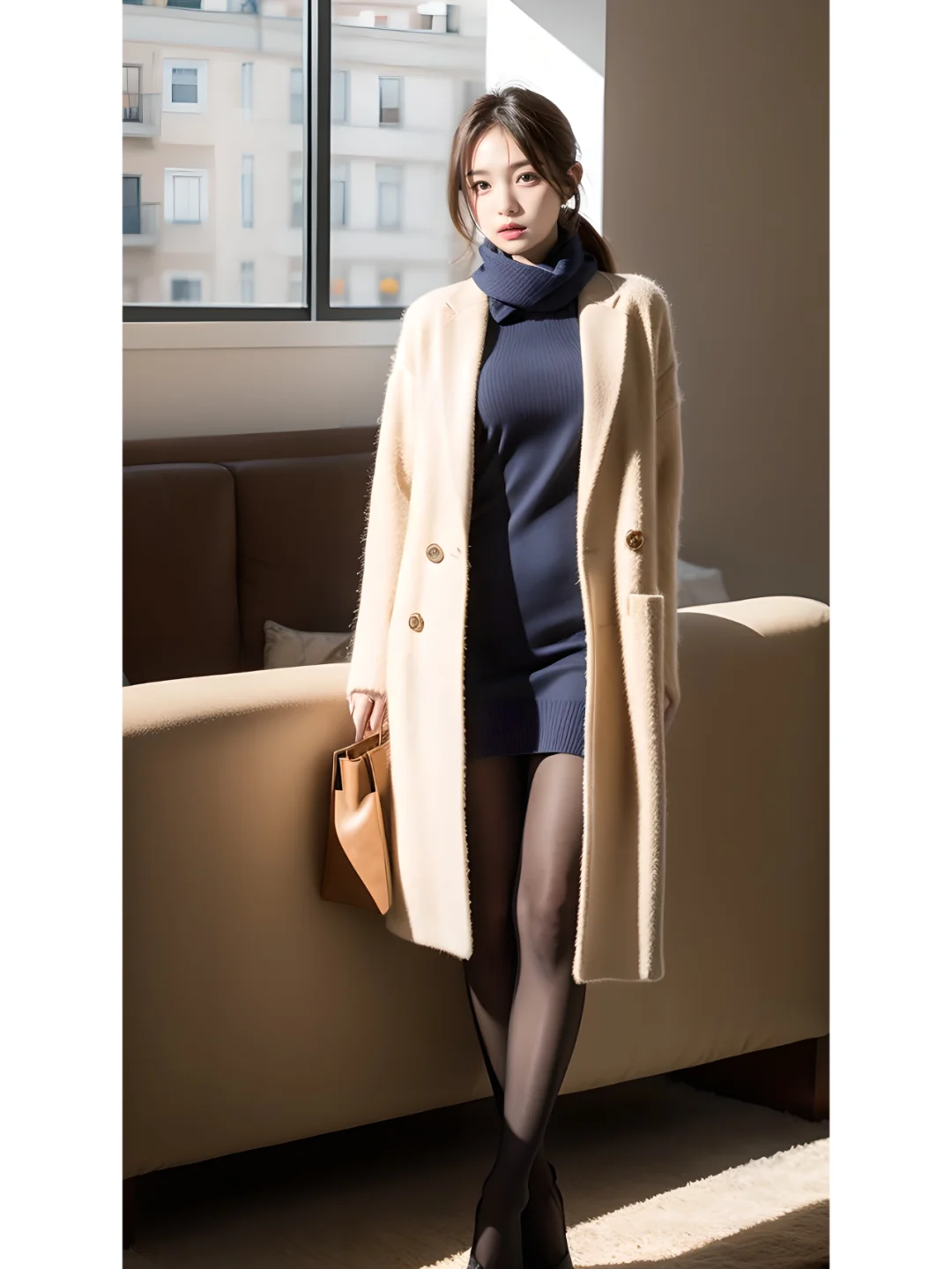 街拍,穿毛衣的女孩,AI绘画,