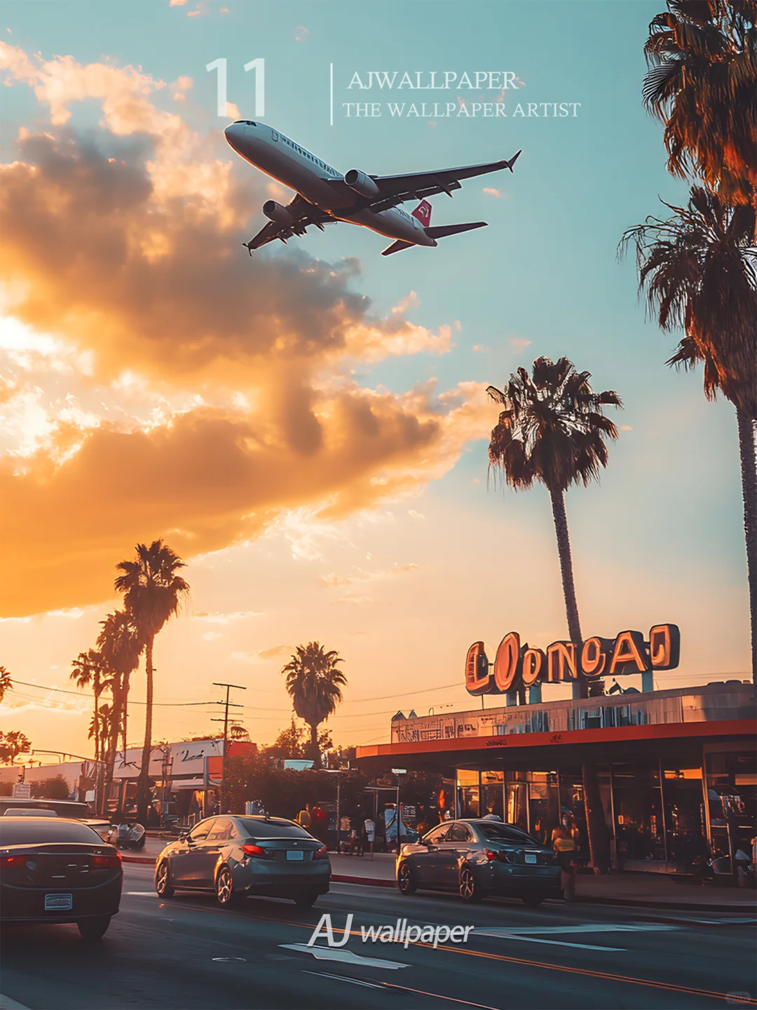 Wallpaper ｜夕阳下的飞机与棕榈树