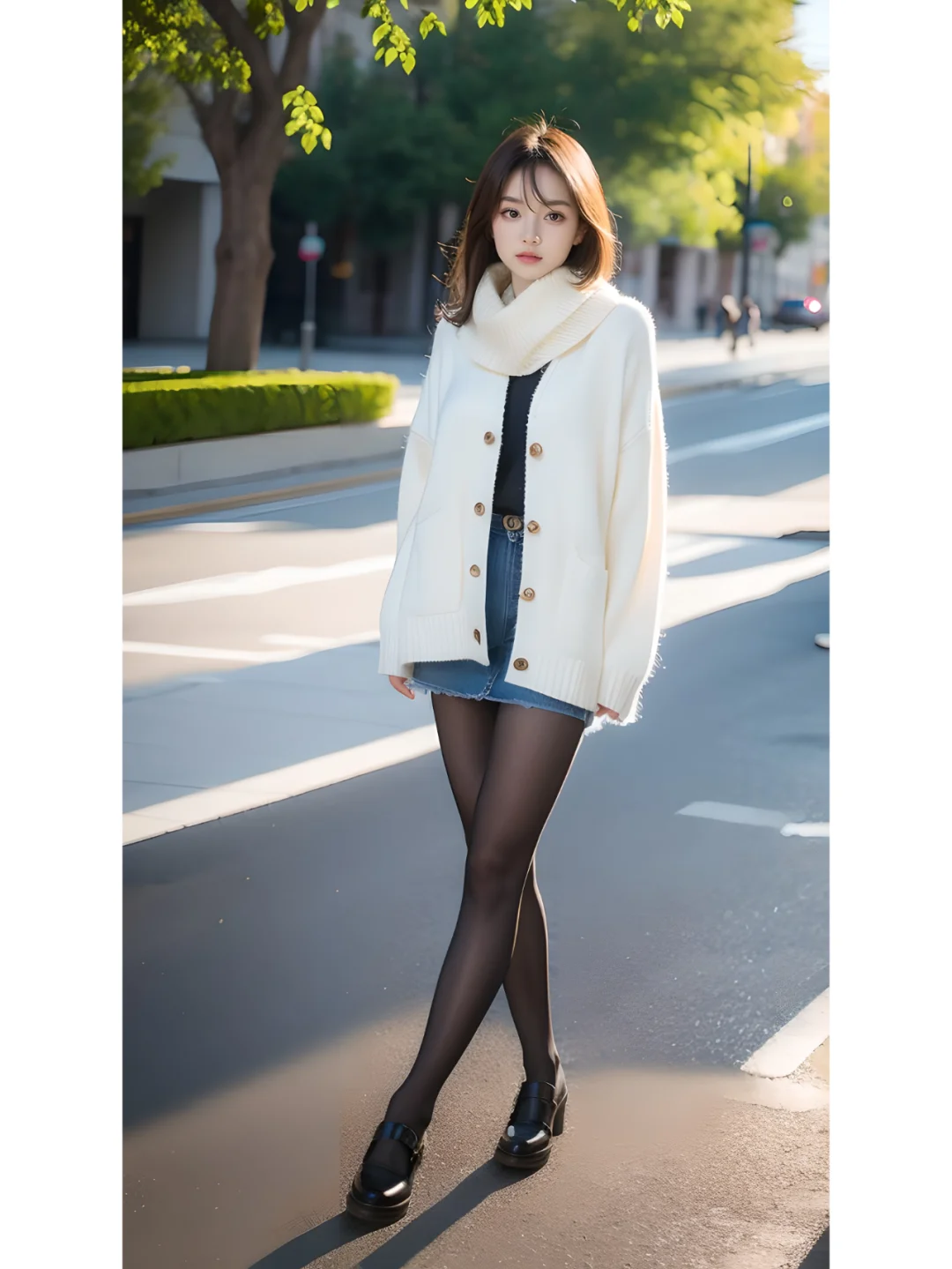 街拍,穿毛衣的女孩,AI绘画,