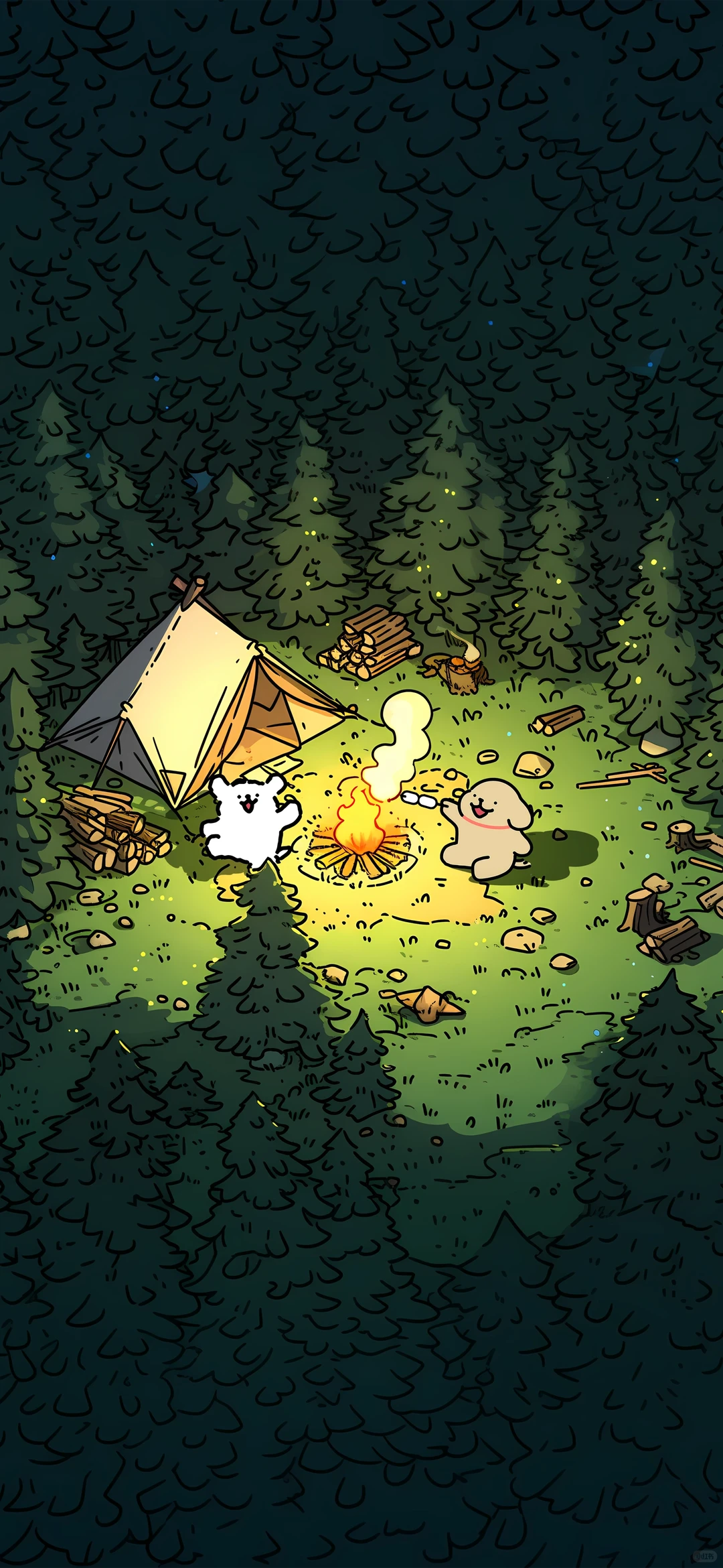 𝐒𝐡𝐚𝐫𝐞 | 线条小狗 露营 壁纸