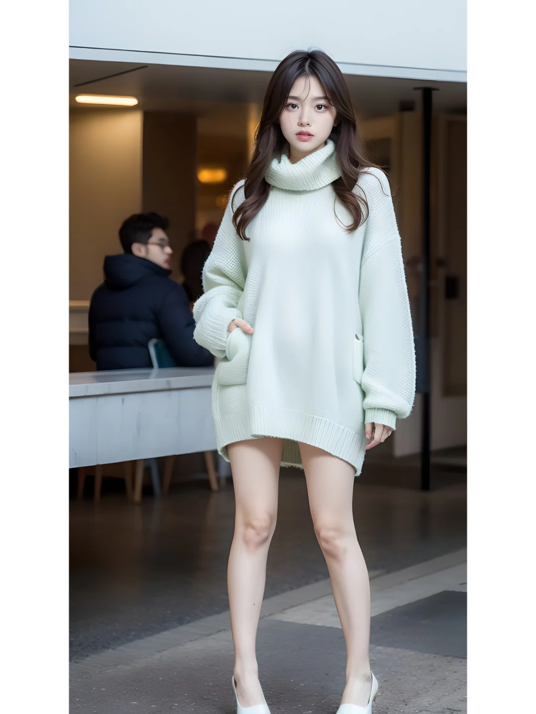 街拍,穿毛衣的女孩,AI绘画,