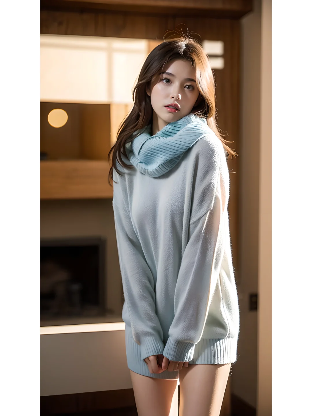 街拍,穿毛衣的女孩,AI绘画,