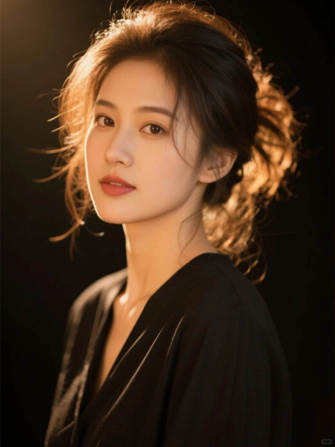 自然光下的女生更耐看～黑色光影肖像ai写真