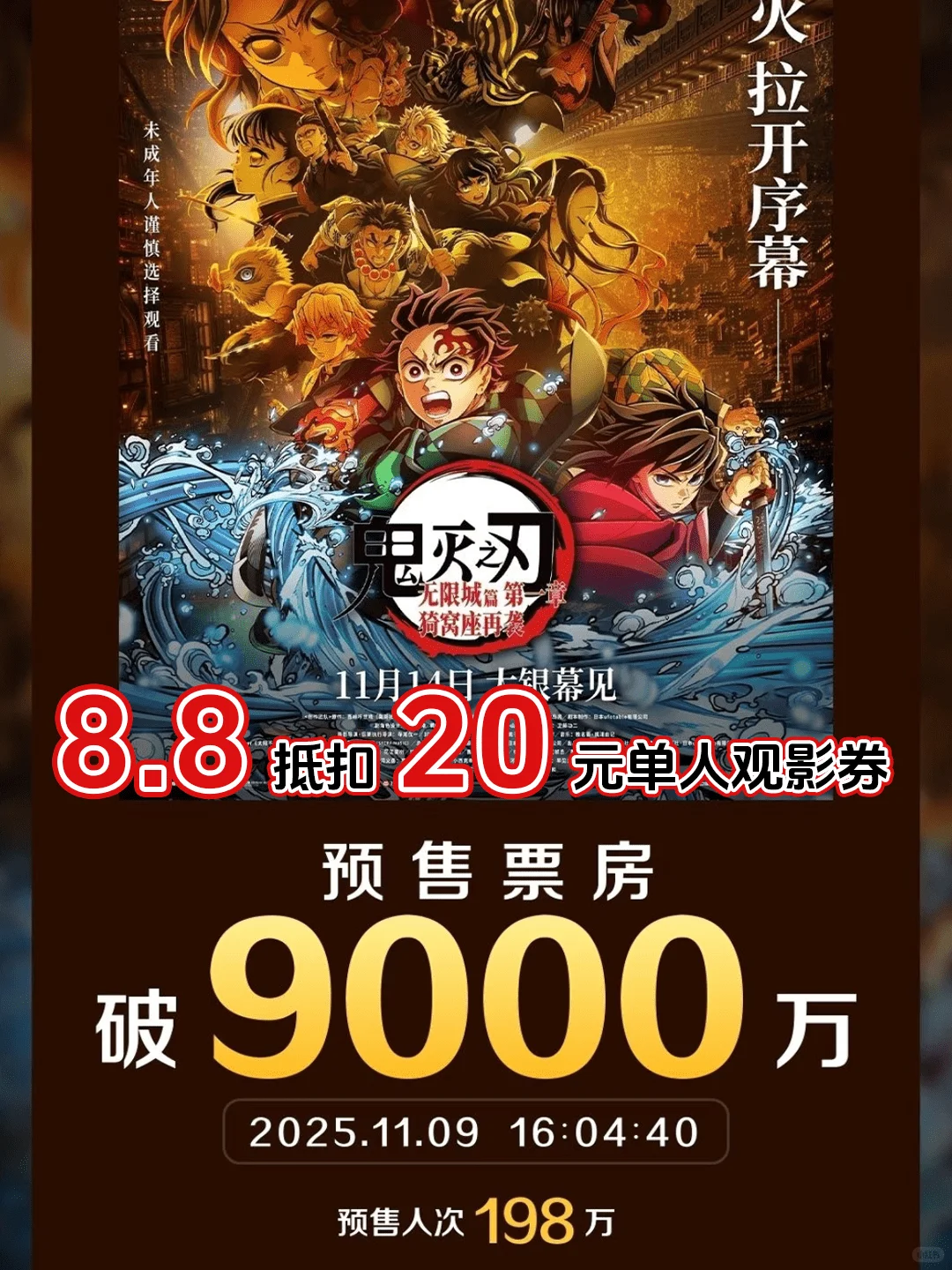 《鬼灭之刃》内地预售票房破1.02亿元！