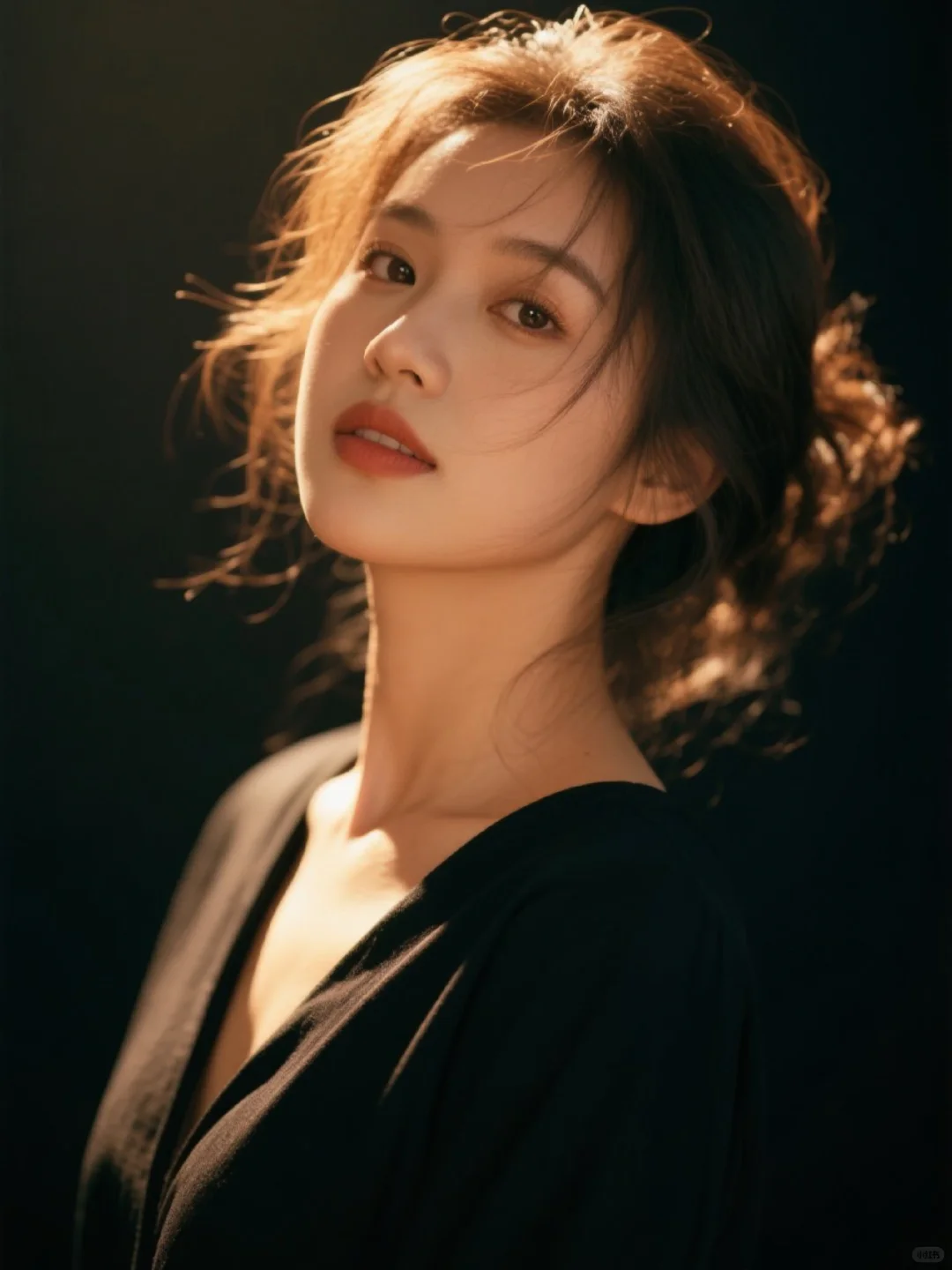 自然光下的女生更耐看～黑色光影肖像ai写真