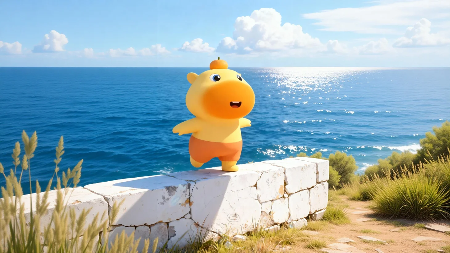 水豚噜噜壁纸丨海岸系手机平板治愈背景壁纸