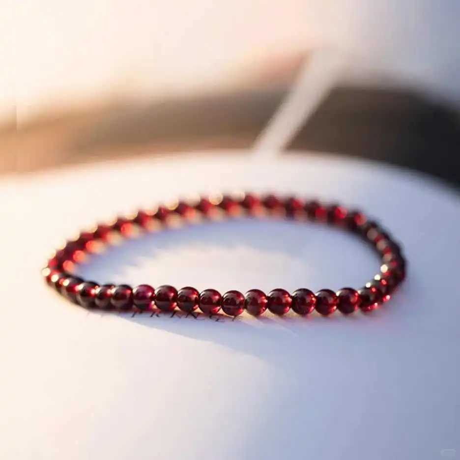 天然10A级全净体酒红色石榴石手链女人石
