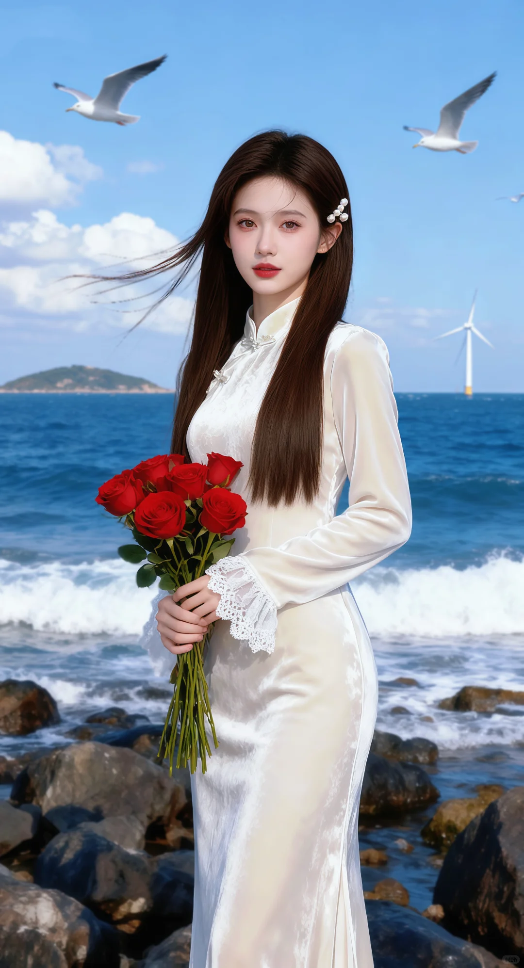 清冷感海边旗袍，太绝了！