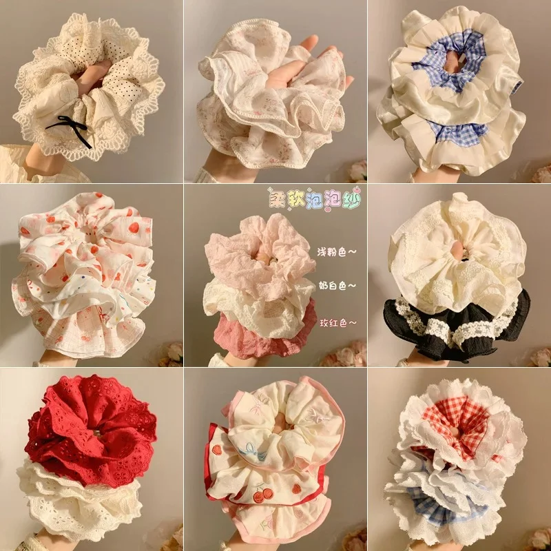 法式蕾丝花边大肠发圈女高级感韩系头饰百搭