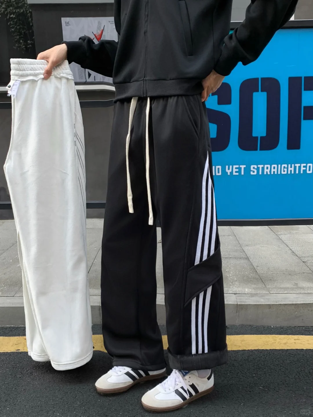 找自己！冬季潮牌情侣加绒休闲裤宽松男女士