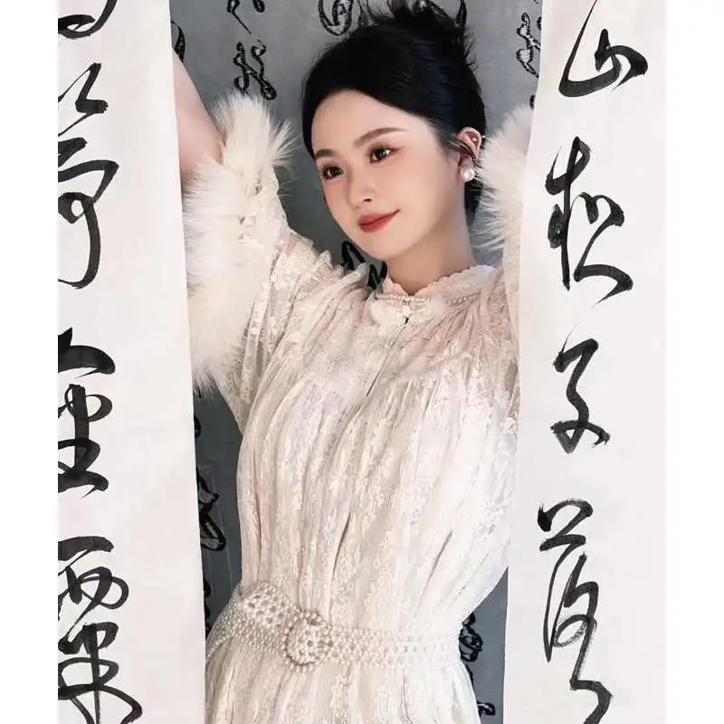 晨袍女新娘改良旗袍蕾丝长裙高级感秋冬新中