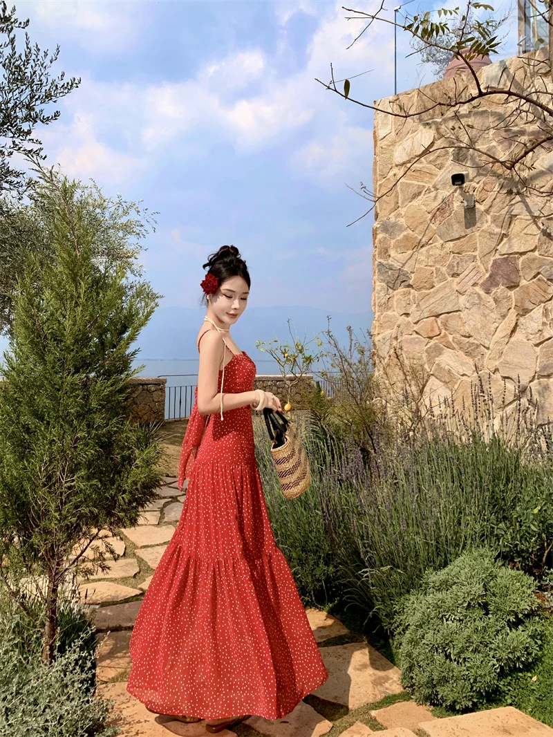 法式波点连衣裙海边平价度假裙