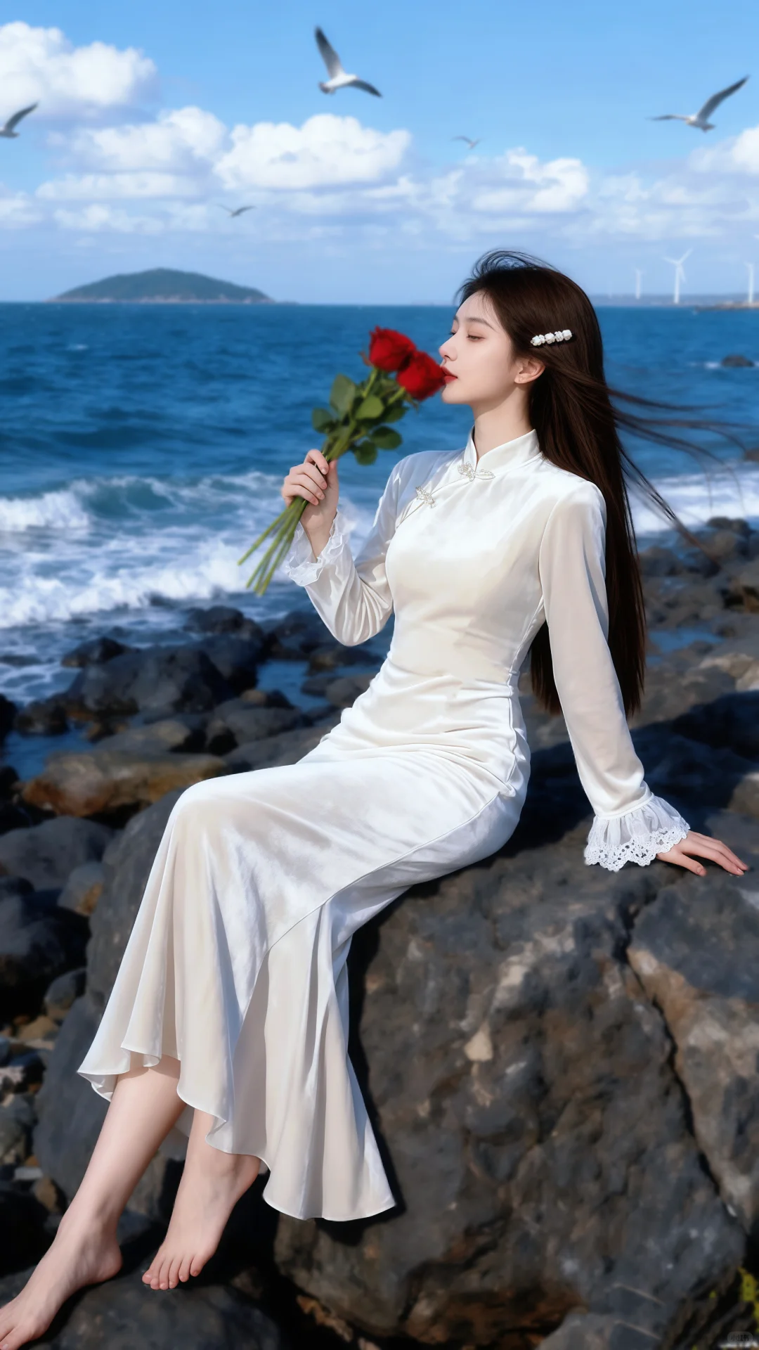 清冷感海边旗袍，太绝了！