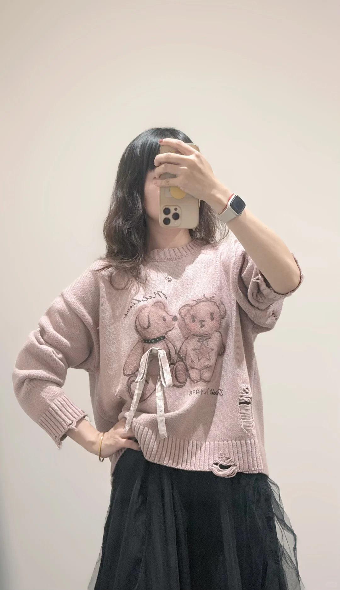 通勤肉丝穿搭 | 温柔粉与黑纱肉丝💖