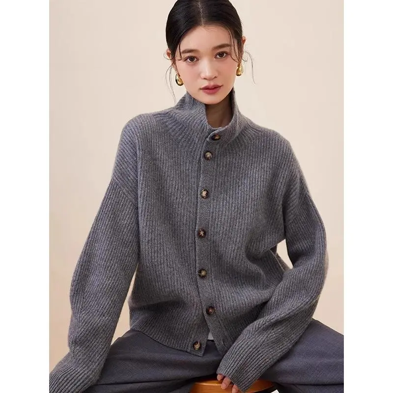 ❄️复古立领毛衣外套，椰子灰的温柔杀！
