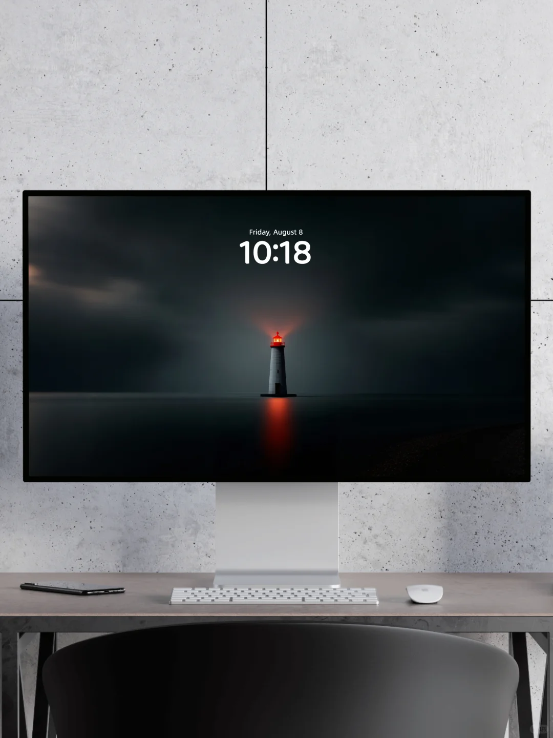 雾夜灯塔丨赤光穿霾的沉寂张力丨4K风景壁纸