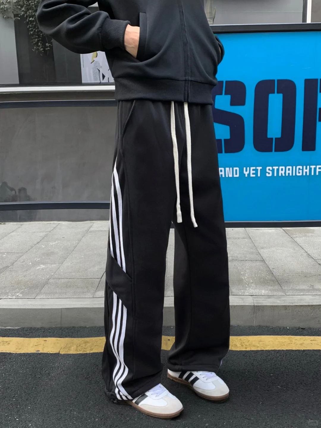 找自己！冬季潮牌情侣加绒休闲裤宽松男女士