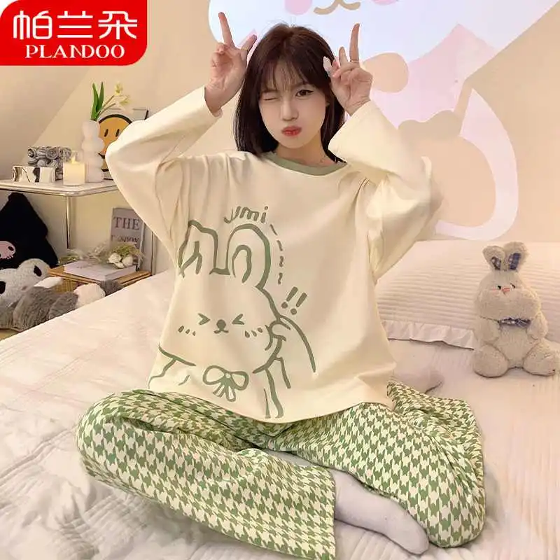 长袖长裤睡衣女春秋款纯棉夏天可爱女款女孩