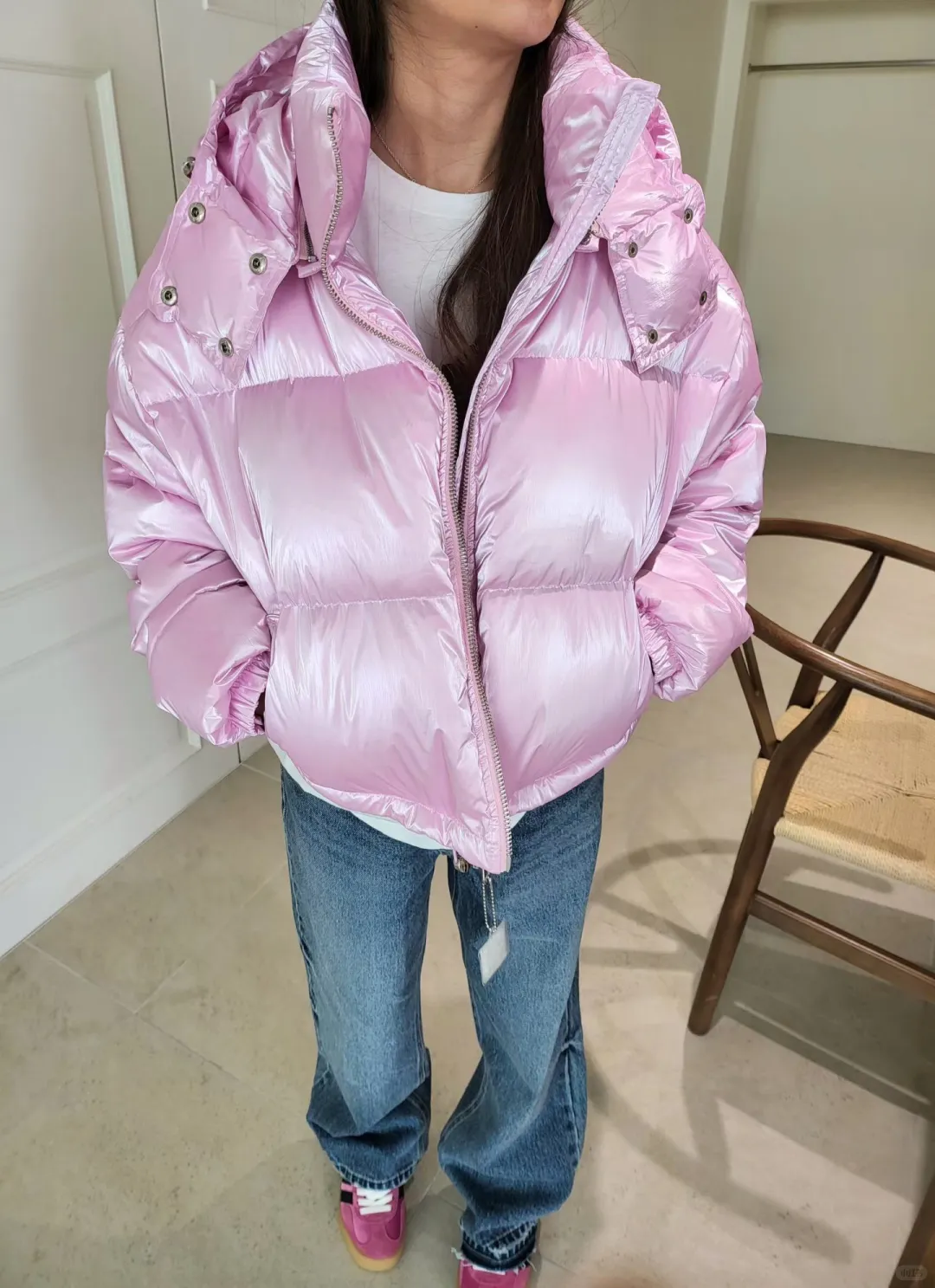 东大门🇰🇷新款宽松休闲粉色短款连帽羽绒服
