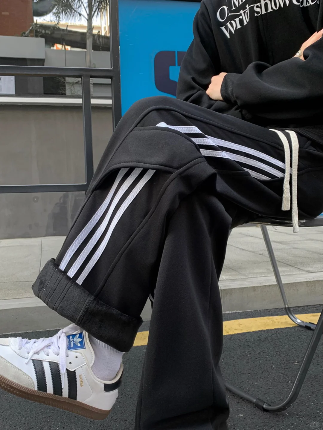 找自己！冬季潮牌情侣加绒休闲裤宽松男女士