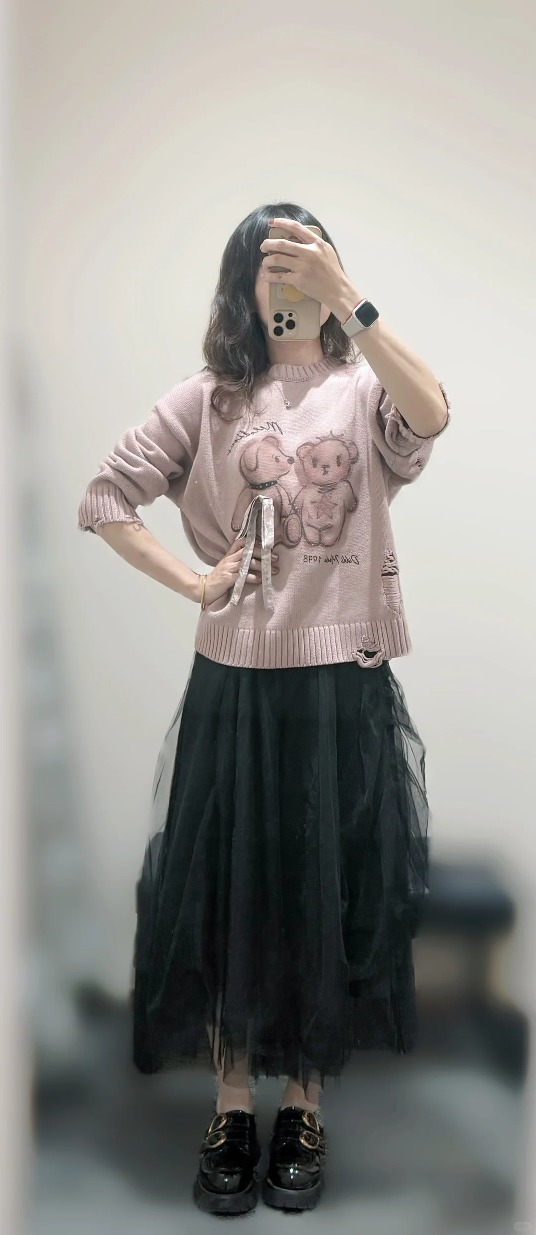 通勤肉丝穿搭 | 温柔粉与黑纱肉丝💖