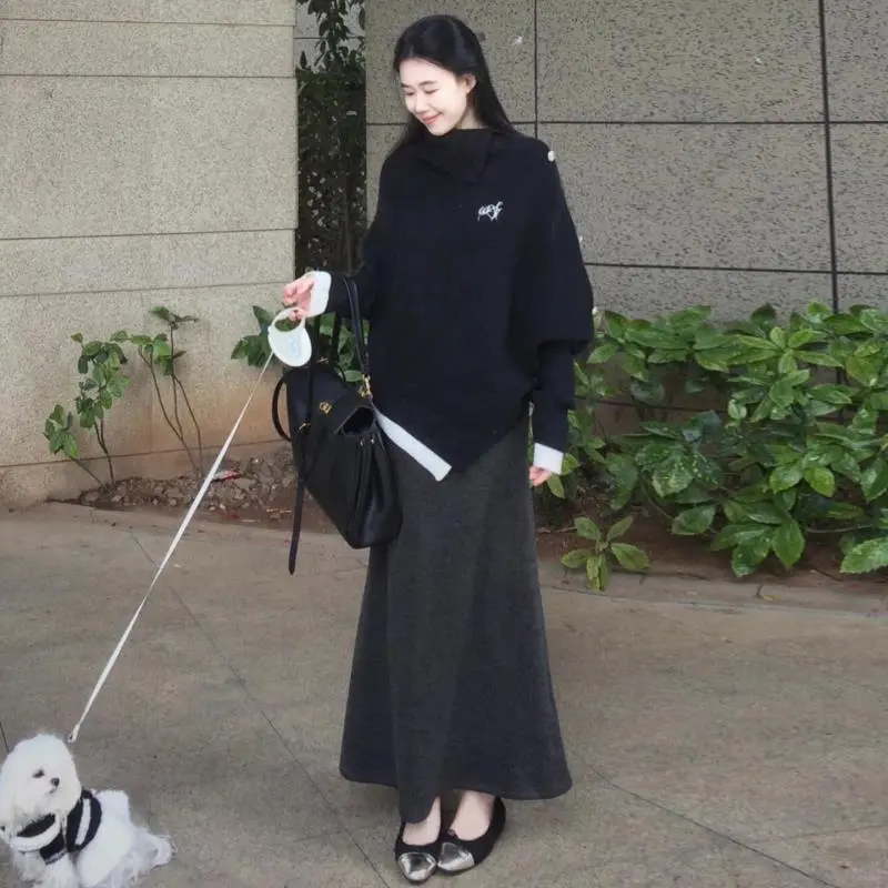 🎁灰色鱼尾裙女秋冬季长裙2025新款高腰